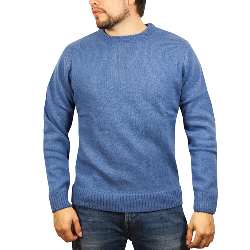 100% SHETLAND WOOL CREW Round Neck Knit JUMPER Pullover Mens Sweater Knitted - Sky (40) - 5XL - Main Image