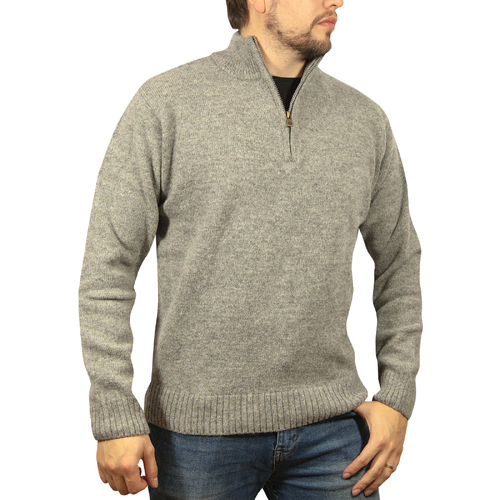 100% SHETLAND WOOL Half Zip Up Knit JUMPER Pullover Mens Sweater Knitted - Grey (21) - M - Main Image