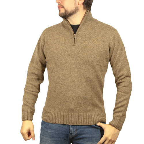 100% SHETLAND WOOL Half Zip Up Knit JUMPER Pullover Mens Sweater Knitted - Nutmeg (23) - M - Main Image