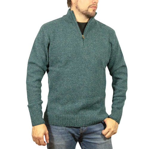 100% SHETLAND WOOL Half Zip Up Knit JUMPER Pullover Mens Sweater Knitted - Sherwood (32) - S - Main Image