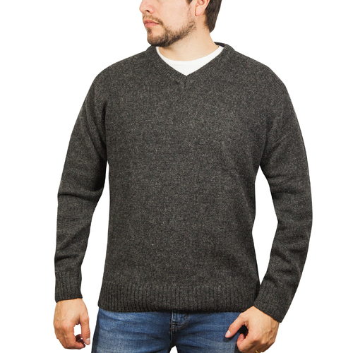 100% Shetland Wool V Neck Knit Jumper Pullover Mens Sweater Knitted - Charcoal (29) - 3XL - Main Image