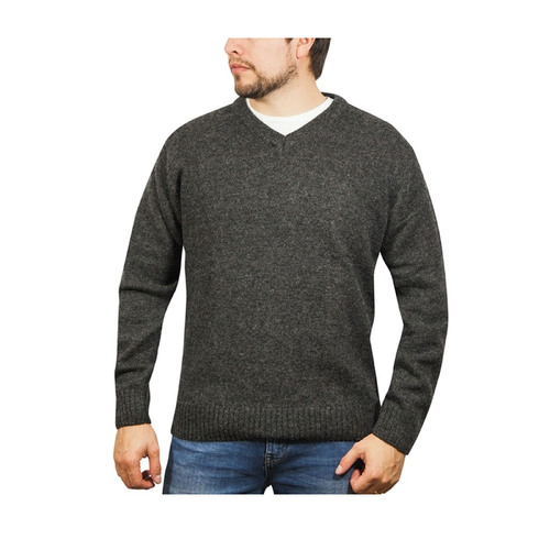 100% Shetland Wool V Neck Knit Jumper Pullover Mens Sweater Knitted - Charcoal (29) - 5XL - Main Image
