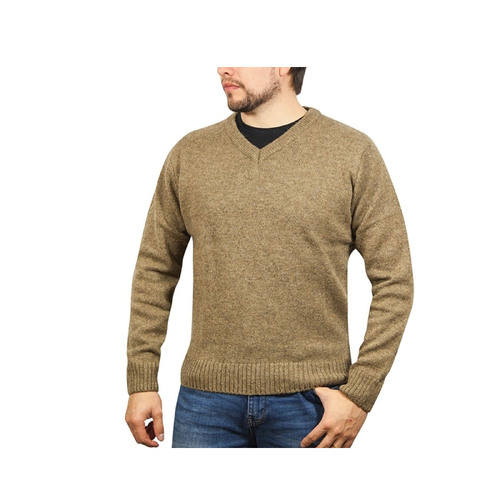 100% Shetland Wool V Neck Knit Jumper Pullover Mens Sweater Knitted - Nutmeg (23) - S - Main Image