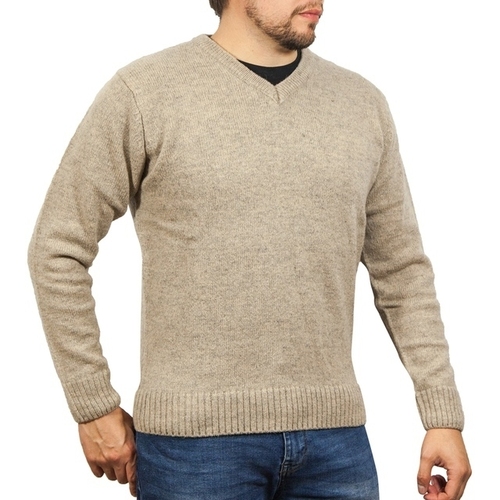 100% Shetland Wool V Neck Knit Jumper Pullover Mens Sweater Knitted - Oat Marle (03) - 5XL - Main Image