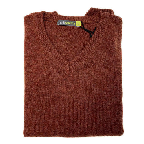 100% Shetland Wool V Neck Knit Jumper Pullover Mens Sweater Knitted - Rust (54) - L - Main Image
