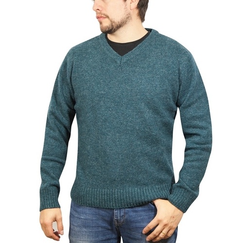 100% Shetland Wool V Neck Knit Jumper Pullover Mens Sweater Knitted - Sherwood (32) - M - Main Image