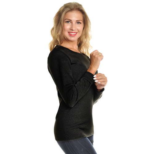 Womens Thermal Top w/ Brushed Interior Warm Winter Fleece Baselayer - Black - L - Main Image