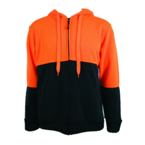 HI VIS Jumper Full Zip Hoodie Safety Workwear Fleecy Fleece Jacket Hooded - Orange/Navy - 2XL - Main Image