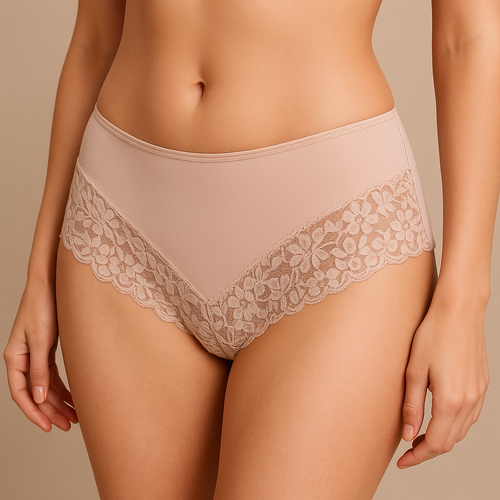 Womens Lace Boyshort Boyleg Full Briefs Underwear Undies in Beige - 16 - Main Image