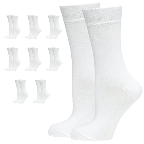 9 Pairs BAMBOO SOCKS Crew Natural Eco Healthy Enviro Unisex Work Business BULK - White - 2-8 - Main Image