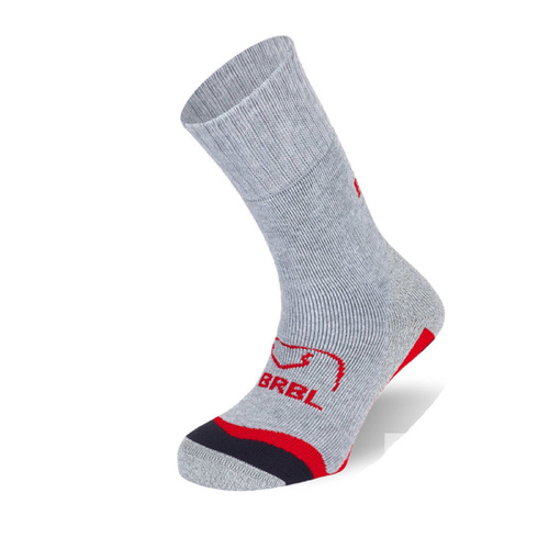 BRBL Urso Ski Socks Trekking Hiking Warm MADE IN ITALY - Light Grey/Red - S - Main Image