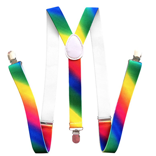 35mm WIDE SUSPENDERS Mens Adjustable Braces Clip On Trouser Elastic Y-Back - Rainbow - Main Image