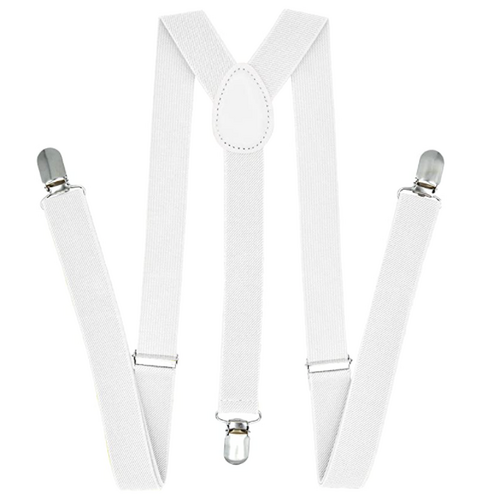 35mm WIDE SUSPENDERS Mens Adjustable Braces Clip On Trouser Elastic Y-Back - White - Main Image