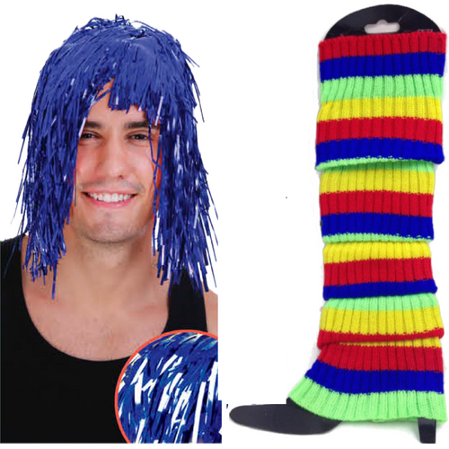 2Pcs Set Tinsel Metallic Wig + Rainbow Leg Warmers 70s Disco Costume Fancy Props - Main Image