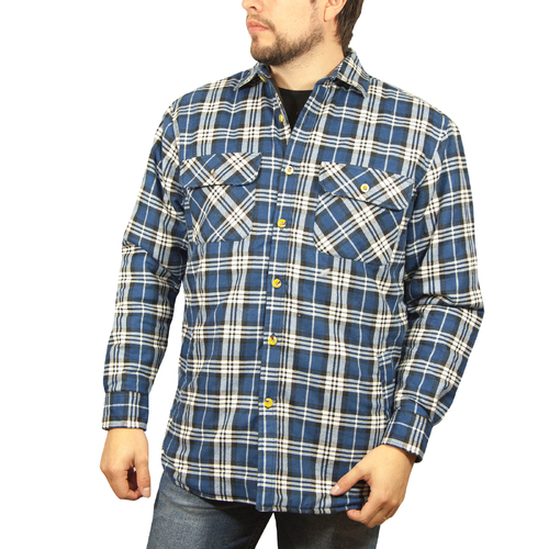 Jacksmith Quilted Flannelette Shirt Mens Jacket 100% Cotton Padded Warm Winter Flannel - Navy/Light Blue - XL - Main Image
