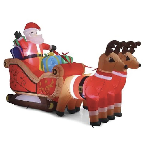 320cm Xmas Father Christmas Charm Santa Sleigh With Reindeer + LED Lights Inflatable - Main Image