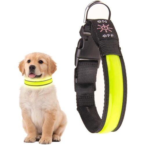 LED Dog Cat Collar USB Rechargeable Nylon Glow Flashing Light Up Safety Puppy - Main Image