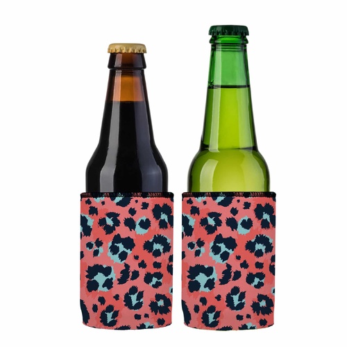 Coral Leopard Print Stubby Cooler 2-Pack - Standard - Main Image