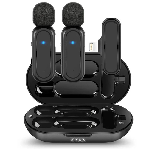 Professional Wireless Lavalier Microphone Set with Portable Charging Box Crystal Clear Audio - 2in1-Lightning - Main Image