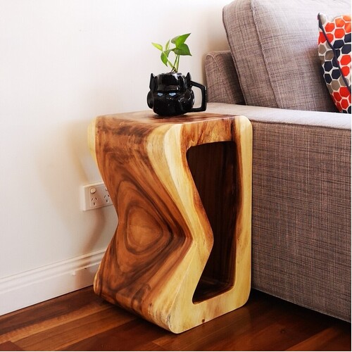 B Shape Raintree Wood Side/Corner Table/Planet Stand/Bar Stool (Clear Finish) - Main Image