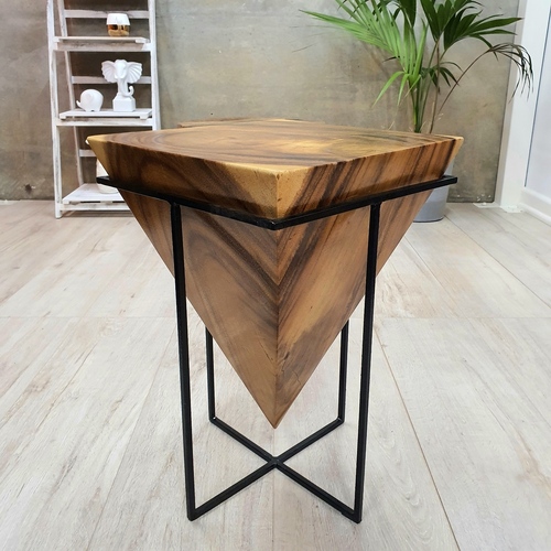 Pyramid Side Table/Corner Stool/Plant Stand Raintree Wood Natural Finish - Main Image