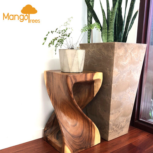 The Twist Raintree Wood Side Table/Corner Table/Planet Stand Clear Finish - Main Image
