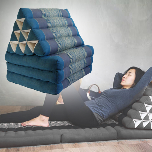 Large Thai Triangle Pillow THREE FOLDS Blue - Main Image