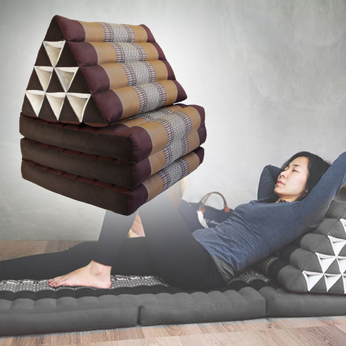 Large Thai Triangle Pillow THREE FOLDS Brown - Main Image