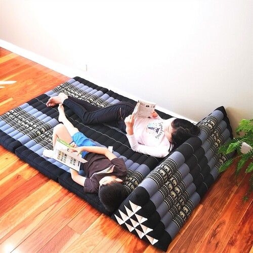 XL Thai Triangle Pillow Daybed THREE FOLDS Blue Elephant - Main Image