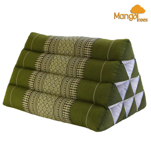 Thai Triangle Pillow Backrest Cushion Kapok Filled Green - Main Image