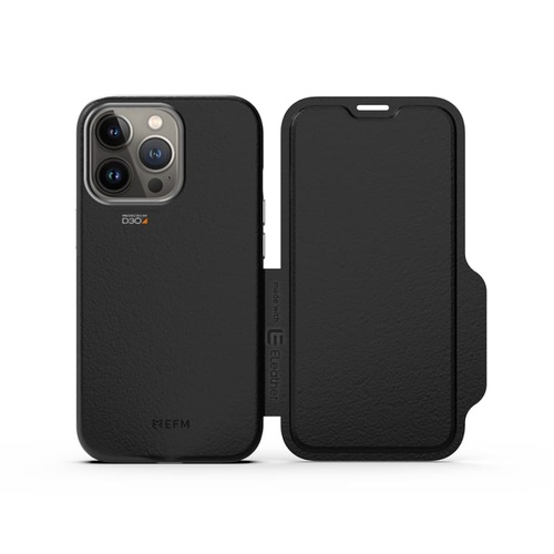 EFM Monaco Leather Wallet Case Armour with D3O 5G Signal Plus for iPhone 13 Pro (6.1" Pro) - Black - Main Image