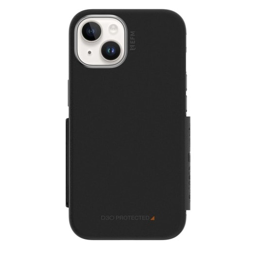 EFM Monaco Case Armour with ELeather and D3O 5G Signal Plus Technology For iPhone 13 (6.1")/iPhone 14 (6.1") - Black / Space Grey - Main Image