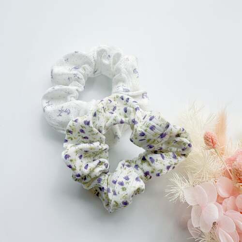 MANGO JELLY Scrunchies 2P - Lilac Flowers - Main Image
