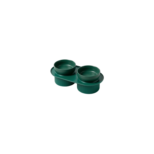 24x Ribbed Ceramic Double Pet Bowl 3pc Set - Emerald - Main Image