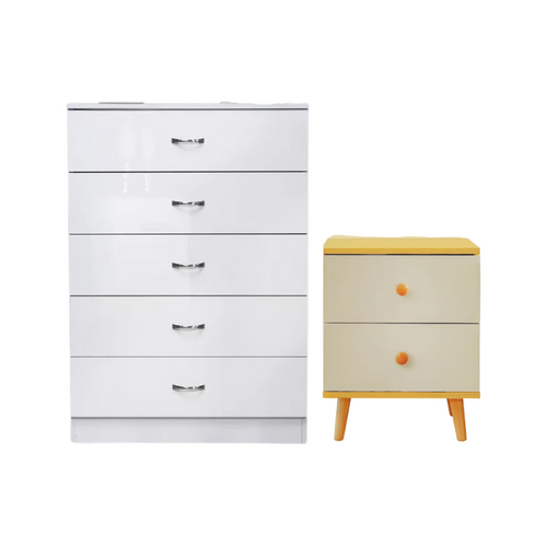NNECN 5 Layer White Drawer Chest Storage with Bedside Table - Main Image