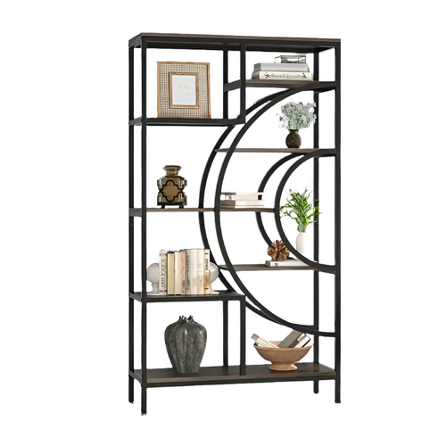 NNETMLT 8-Tier 71-Inch Industrial Geometric Bookcase with Metal Frame - Main Image