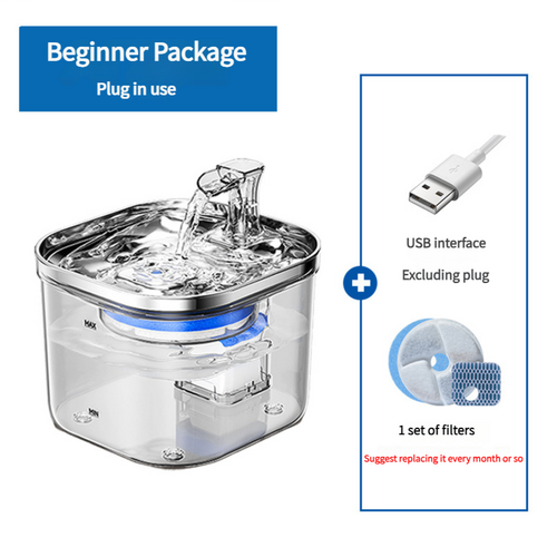 USB Powered Pet Water Fountain with Filter, Starter Kit (2L Capacity) - Main Image