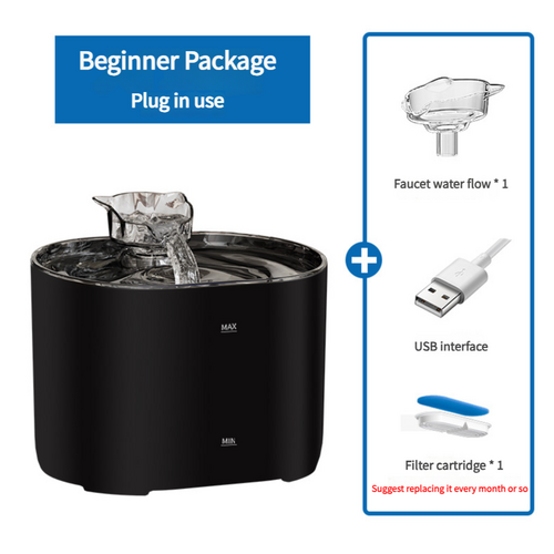 2.2L Beginner Package Pet Water Fountain with Faucet Flow and USB Interface – Black Design - Main Image