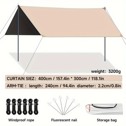 Outdoor camping square sky curtain, black glue sky curtain, sun and rain protection 400*300cm - Main Image