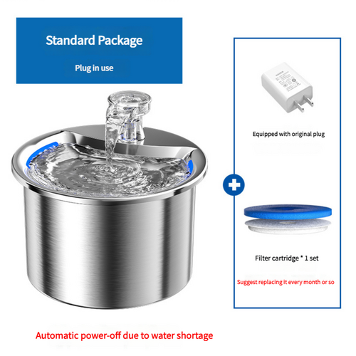 Stainless Steel Automatic Pet Water Fountain with USB Plug, Filter Cartridge Set, and Auto Power-Off Function - Main Image