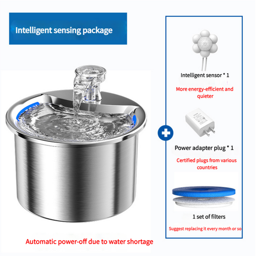 Intelligent Stainless Steel Pet Water Fountain with Smart Sensor, USB Plug, and Auto Power-Off Function - Main Image