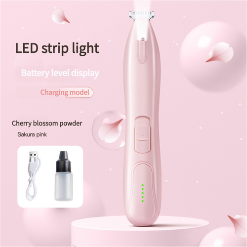 Sakura Pink Pet Hair Trimmer with LED Light, USB Rechargeable, and Battery Indicator - Main Image