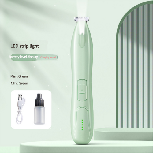 Mint Green LED Pet Hair Trimmer with USB Charging and Battery Level Display - Main Image