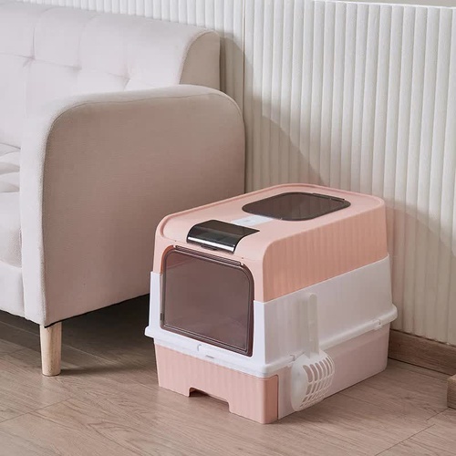 Pink Large Enclosed Cat Litter Box with Drawer and Scoop-Odor Control, Removable Tray, Easy Clean Design - Main Image