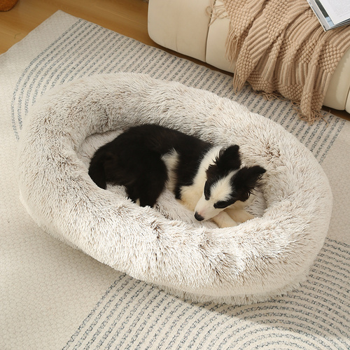 Fluffy Donut-Shaped Pet Bed- Soft, Cozy, and Anti-Anxiety for Dogs and Cats, Machine Washable  Gradient Coffee  Size:S 60*50*18cm - Main Image