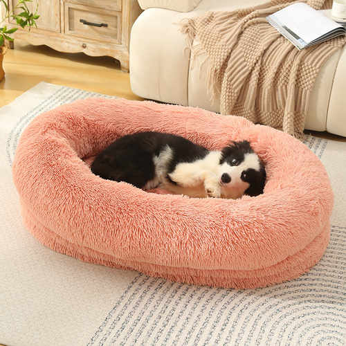 Fluffy Donut-Shaped Pet Bed- Soft, Cozy, and Anti-Anxiety for Dogs and Cats, Machine Washable  blush pink  Size:M 75*55*18cm - Main Image