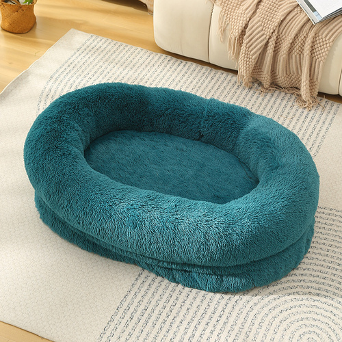 Fluffy Donut-Shaped Pet Bed- Soft, Cozy, and Anti-Anxiety for Dogs and Cats, Machine Washable  cyan blue Size:S 60*50*18cm - Main Image