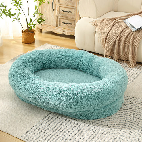 Fluffy Donut-Shaped Pet Bed- Soft, Cozy, and Anti-Anxiety for Dogs and Cats, Machine Washable  Emerald Green  Size:L 90*65*20cm - Main Image