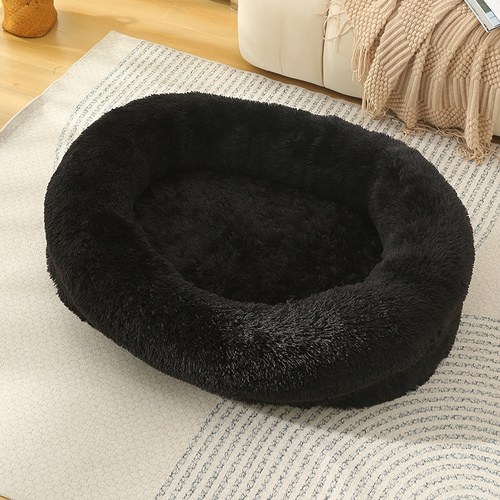 Fluffy Donut-Shaped Pet Bed- Soft, Cozy, and Anti-Anxiety for Dogs and Cats, Machine Washable  Black Size:S 60*50*18cm - Main Image
