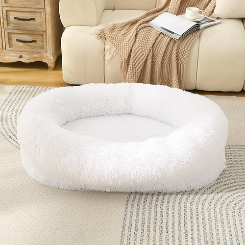 Fluffy Donut-Shaped Pet Bed- Soft, Cozy, and Anti-Anxiety for Dogs and Cats, Machine Washable  White Size:M 75*55*18cm - Main Image